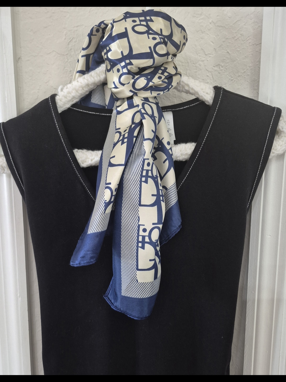 Liz Claiborne Black Sleeveless Maxi, White Stiching. Dior Scarf Included!